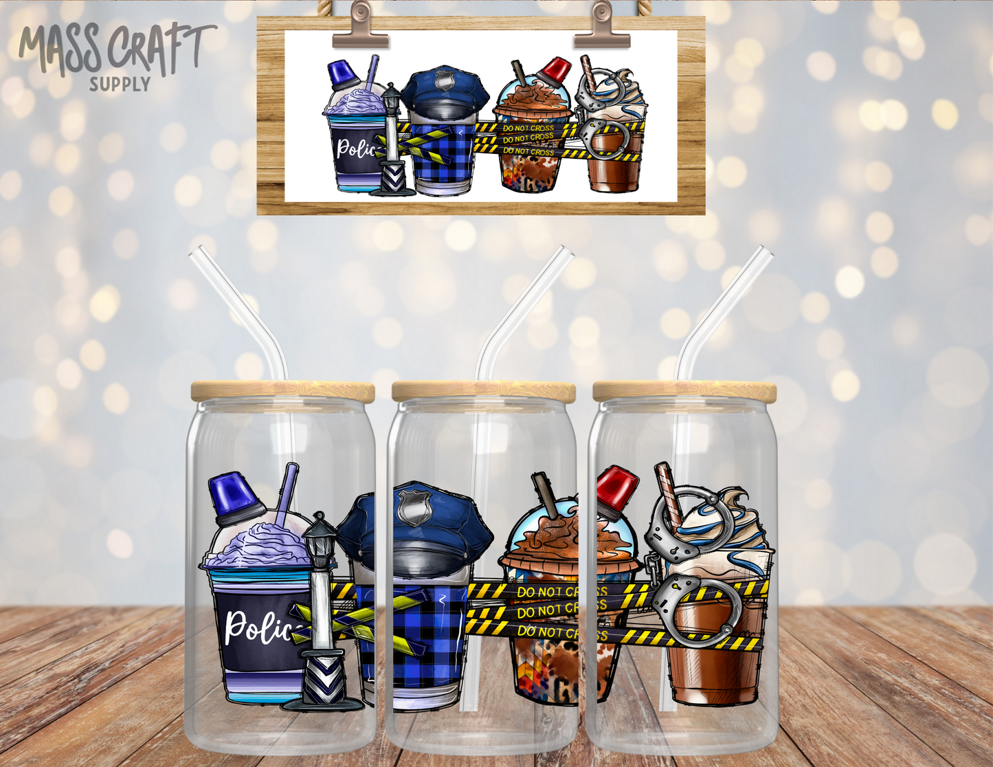 Police Latte Cups UV DTF Wrap