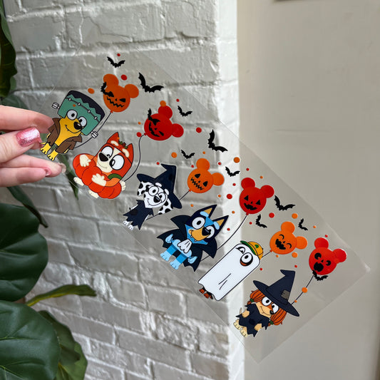 Bluey Characters Halloween Balloons UV DTF Wrap