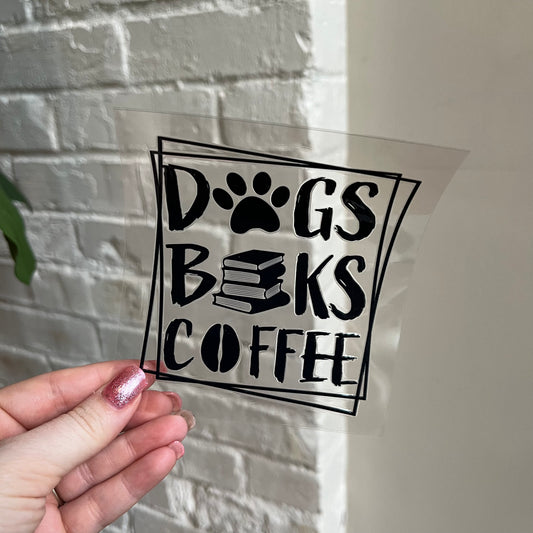 Dogs Books & Coffee UV DTF Decal