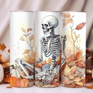 20 oz Skinny Tumbler - Fall Skeleton